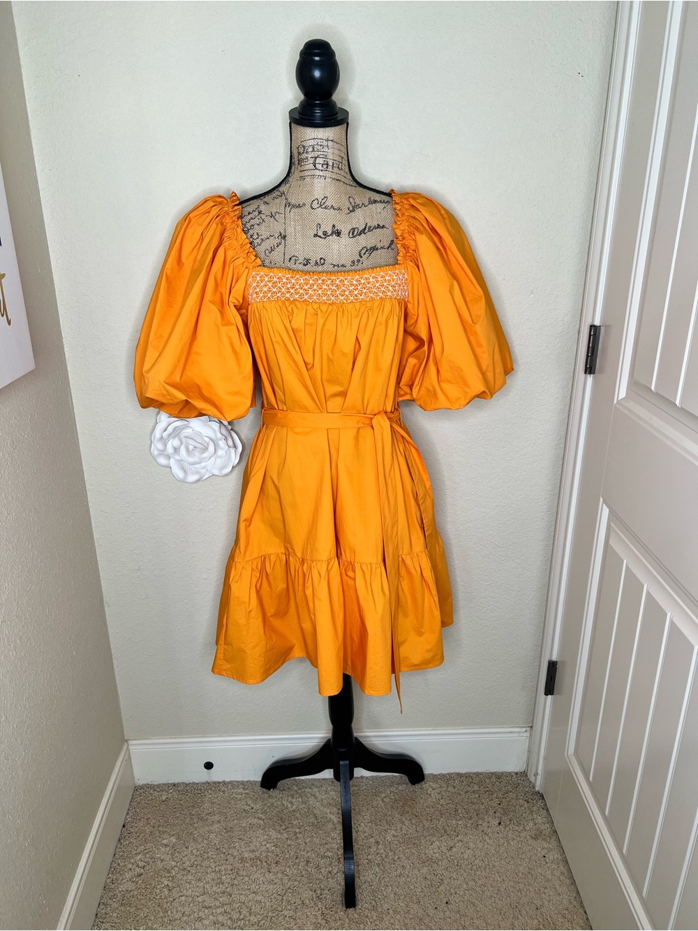 NTM: Sofie The Label Matilda Mini Dress Orange Puff Sleeve Babydoll NWT Medium